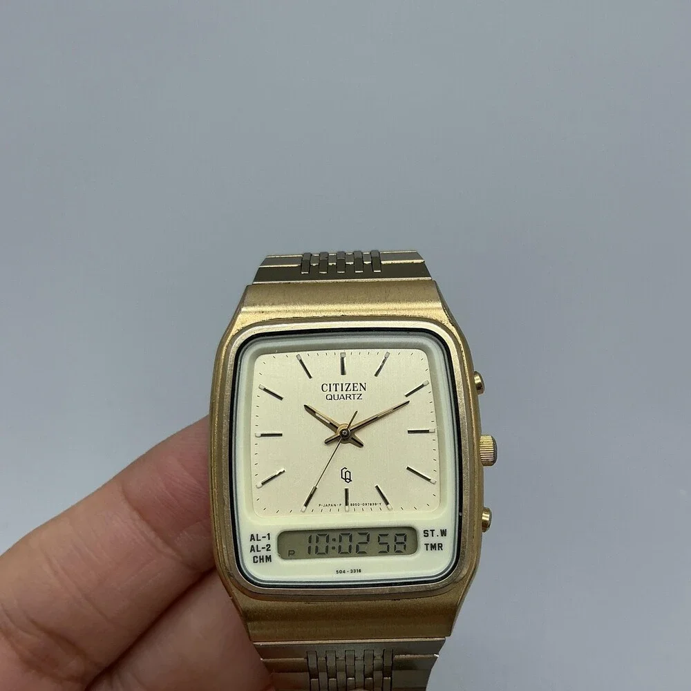 Vintage Citizen Mens Watch 30mm Gold Tone Ana Digi 8950-084896 New Battery 6.25